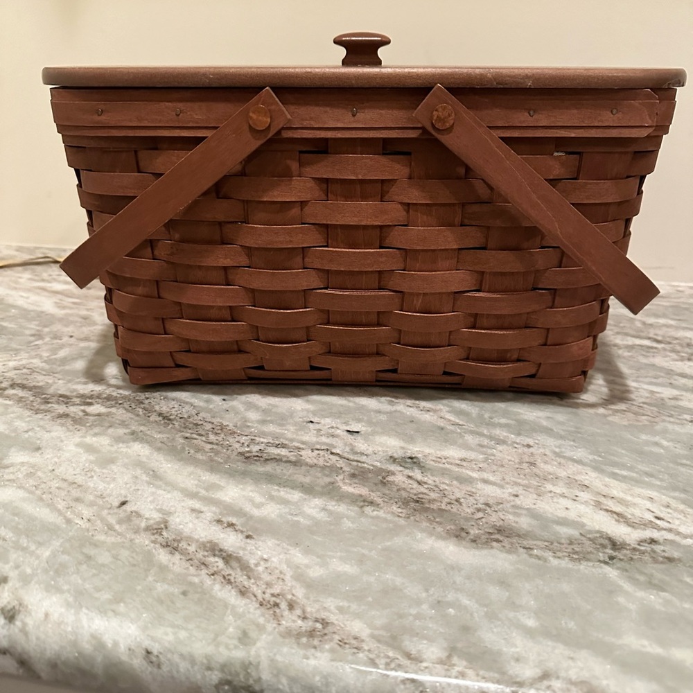 Longaberger picnic basket with cover and plastic liner